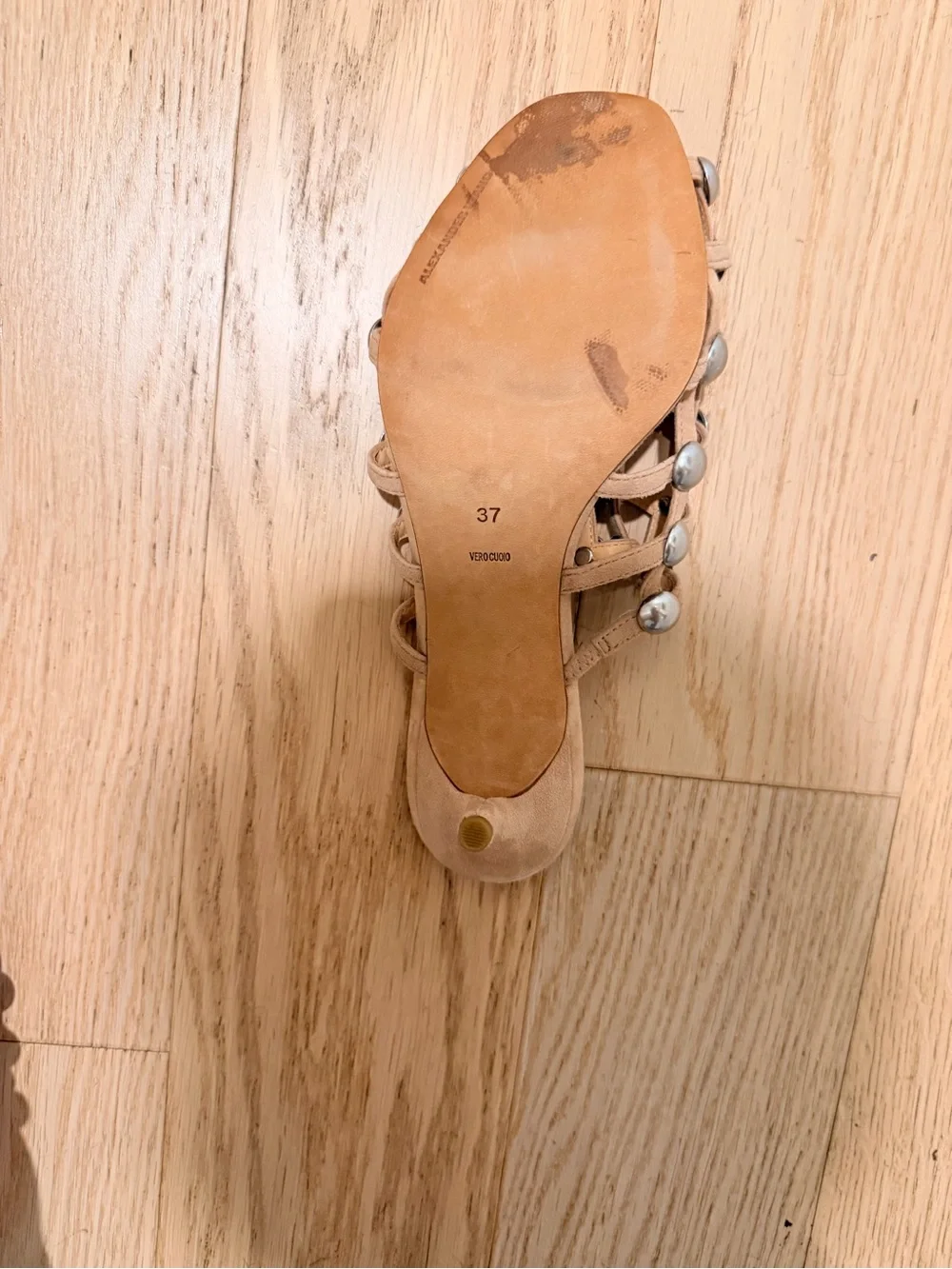 NWT Alexander Wang Tan Suede Studded Mule Heels took off tag on bottom size 7